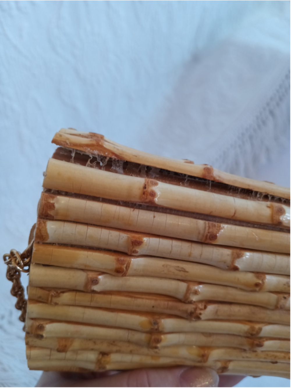Ann Taylor Classic Bamboo Minaudière Clutch vintage 90s fun kitsch natural wood - Picture 9 of 11